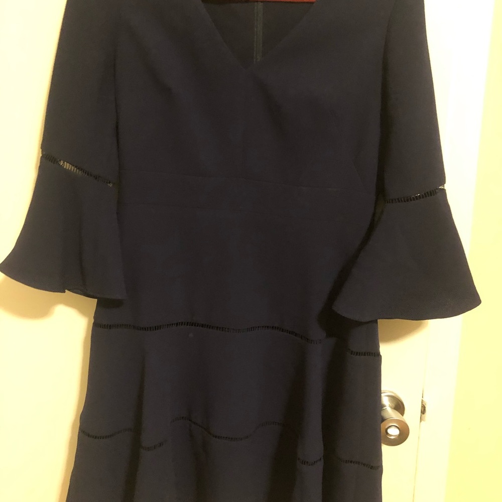 Designer Illusion Hemline Bell Sleeve Dress - Picture 4 of 6